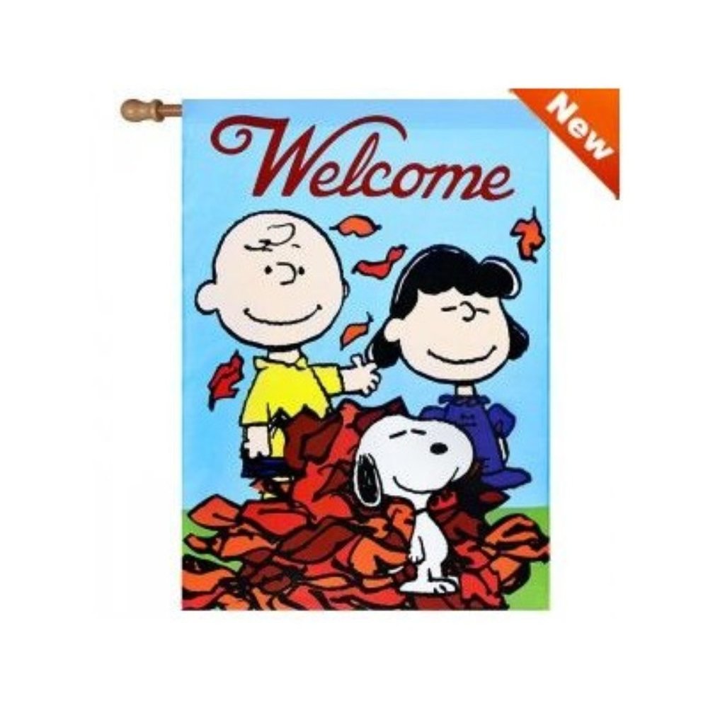 WELCOME SNOOPY PEANUTS GANG Flag FALL LEAVES House Std Size 28" x40"  20480 NIP